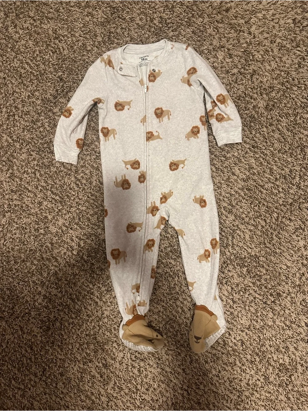 Carter's Cream Gray Footed One-Piece with Brown Lion Motif